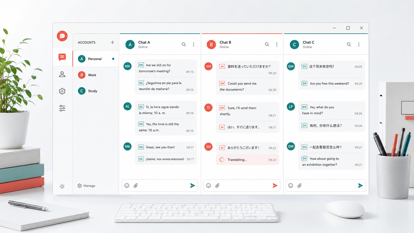 Conceptual multilingual desktop chat translation workflow